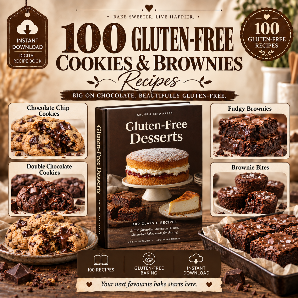 100 Gluten-Free Cookies & Brownies Recipes - Digital Cookbook