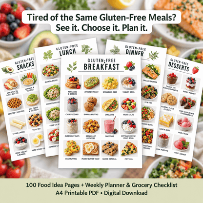 Gluten-Free Meal Planner Bundle — 100 Printable Food Idea Pages + Weekly Planner & Grocery List