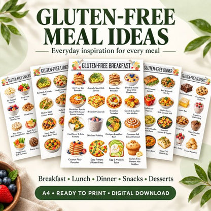 Gluten-Free Meal Planner Bundle — 100 Printable Food Idea Pages + Weekly Planner & Grocery List